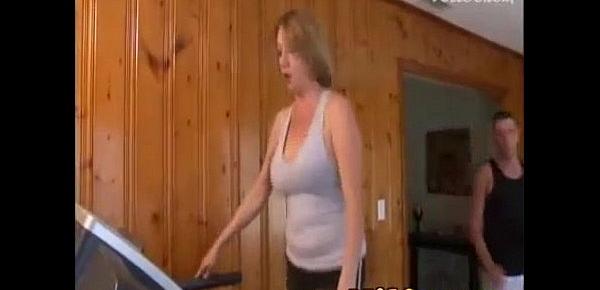 Son helps big boobs mom with exercise and fucked